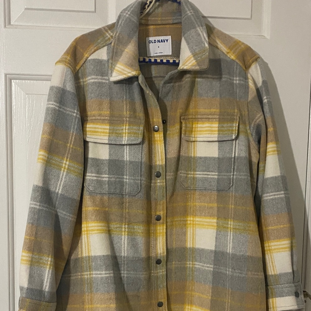 Old Navy Women's Utility Jacket - Yellow and Gray Plaid